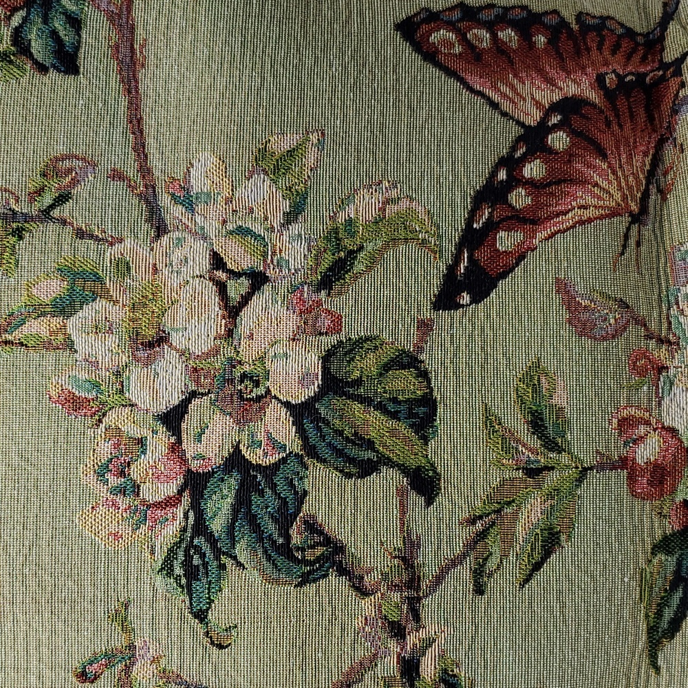 Butterfly Tapestry Bag Vintage Zip Top Inside Pockets Green NWOT - Picture 6 of 9